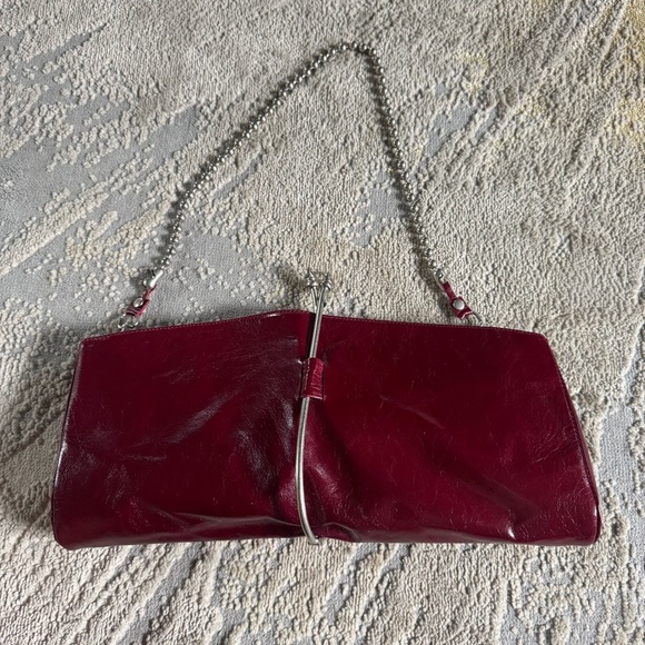 Stella Negro red maroon Italian leather chain shoulder bag clutch - Picture 1 of 12
